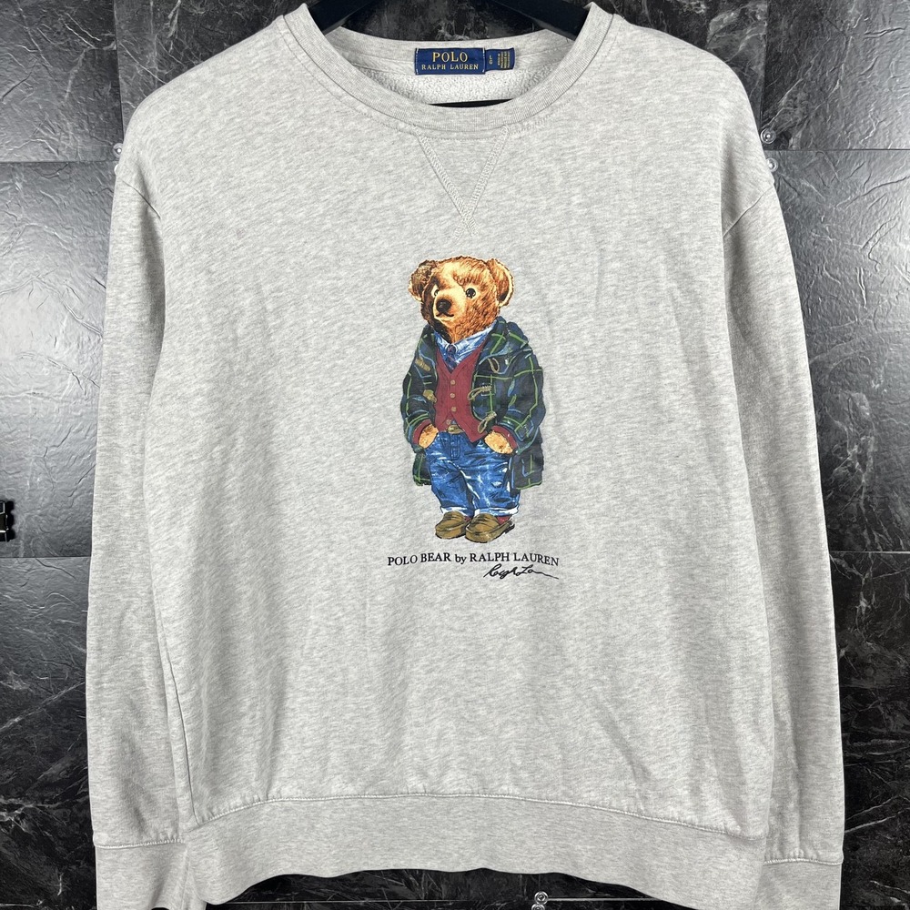 Polo Ralph Lauren Men's Grey Coat Polo Bear Sweatshirt Large -Flaws